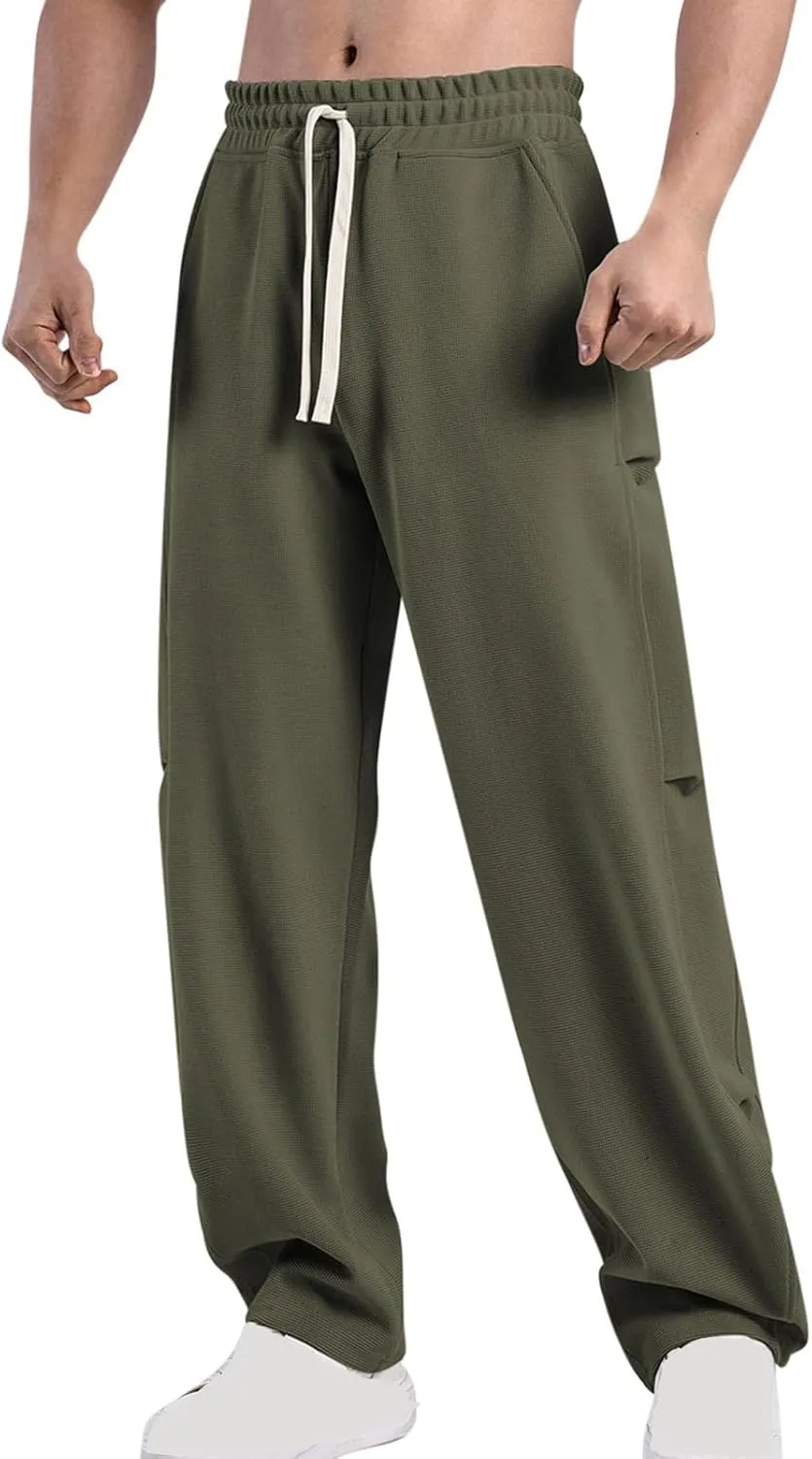 Muscularfit Mens Pants Casual Relaxed Fit Elastic Waist Drawstring Trousers Casual Solid Straight Sweatpants Outdoor Fashion