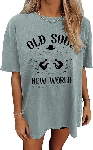 Nashville Music City T-Shirt Women Country Music Oversized Shirts Rock Band Tshirt Vintage Guitar Wings Graphic Tees