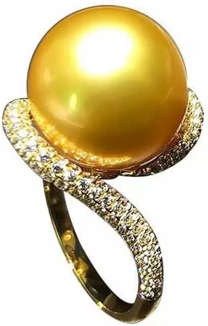 Natural Nanyang women gold pearl ring 12-13MM AAAA fresh water 925 Sterling Silver Cultured pearl ring engagement ring, birthday gift ring, diamond ring