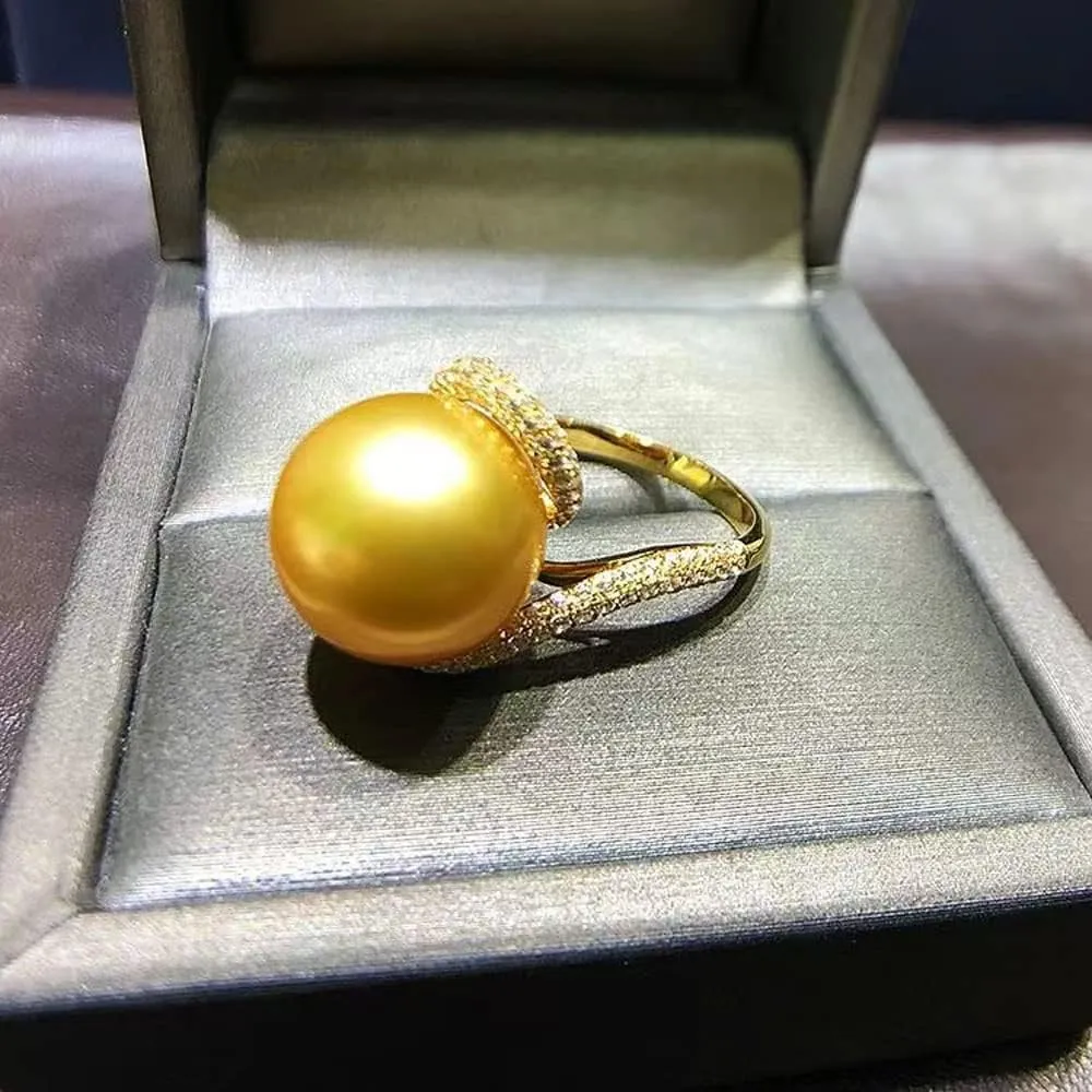Natural Nanyang women gold pearl ring 12-13MM AAAA fresh water 925 Sterling Silver Cultured pearl ring engagement ring, birthday gift ring, diamond ring