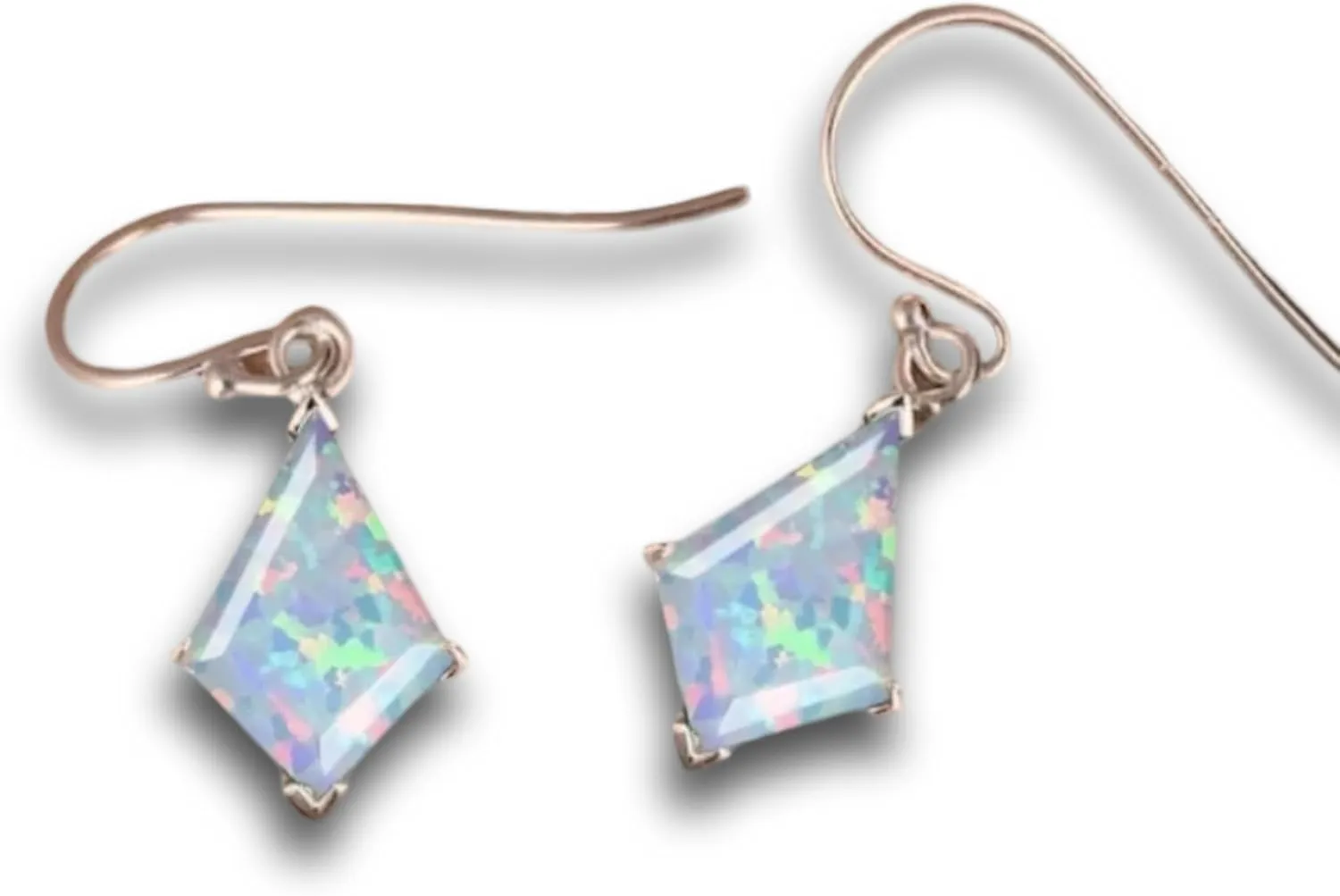 Natural Opal Dangle Earrings, Kite Cut Crystal, Rose Gold Hooks