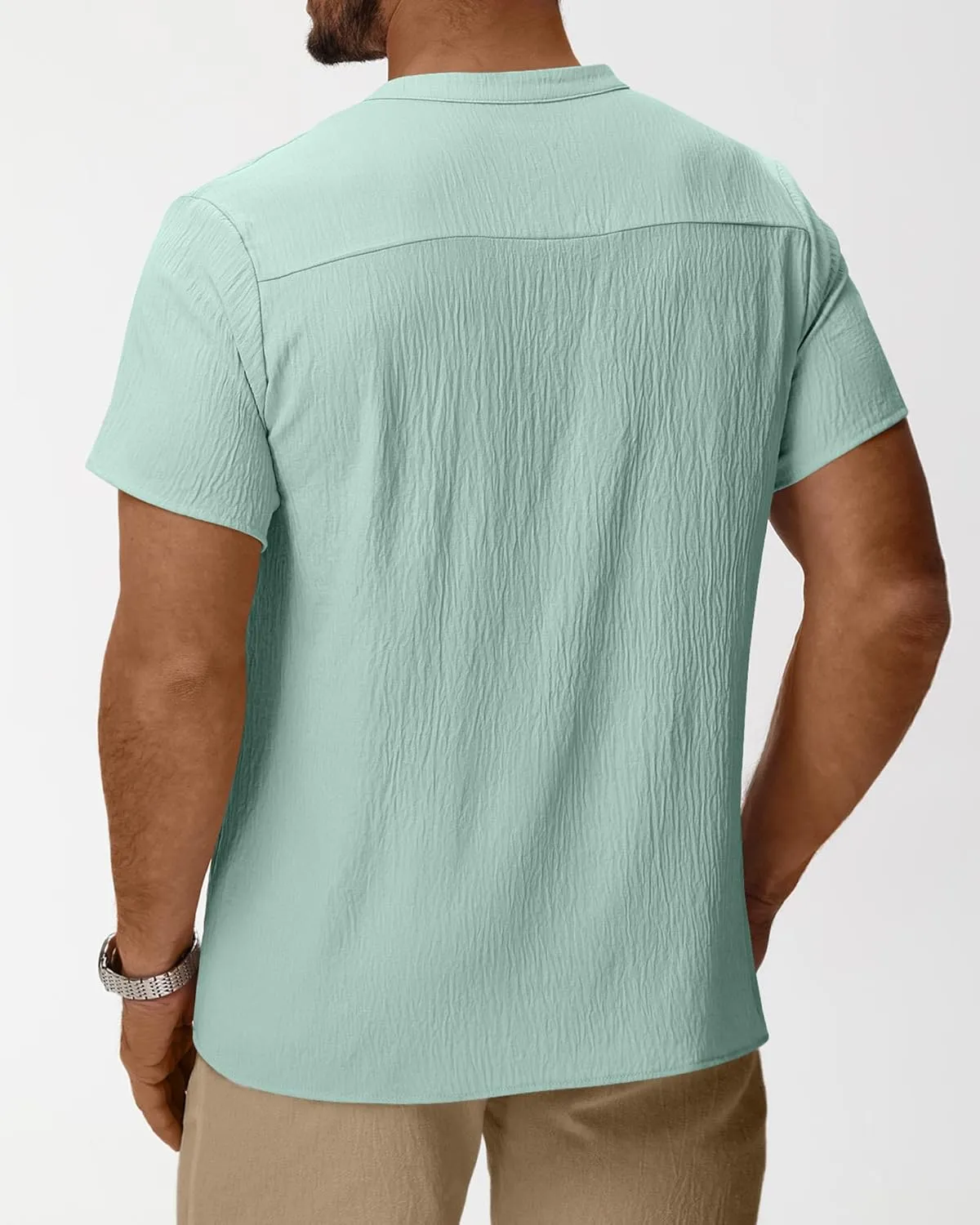 Neer 2 Pack Big and Tall Shirts for Men Casual Button Short Sleeve Henley T Shirt Band Collar Plus Size Top Beach Tee