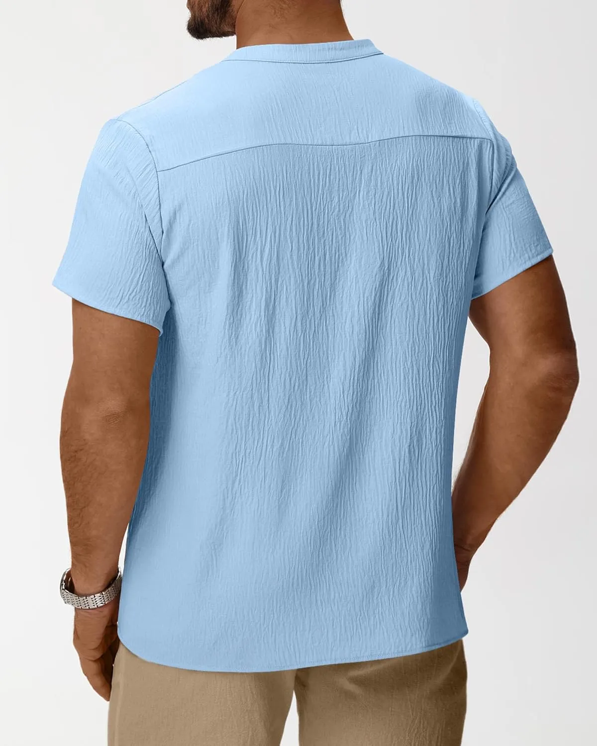 Neer 2 Pack Big and Tall Shirts for Men Casual Button Short Sleeve Henley T Shirt Band Collar Plus Size Top Beach Tee
