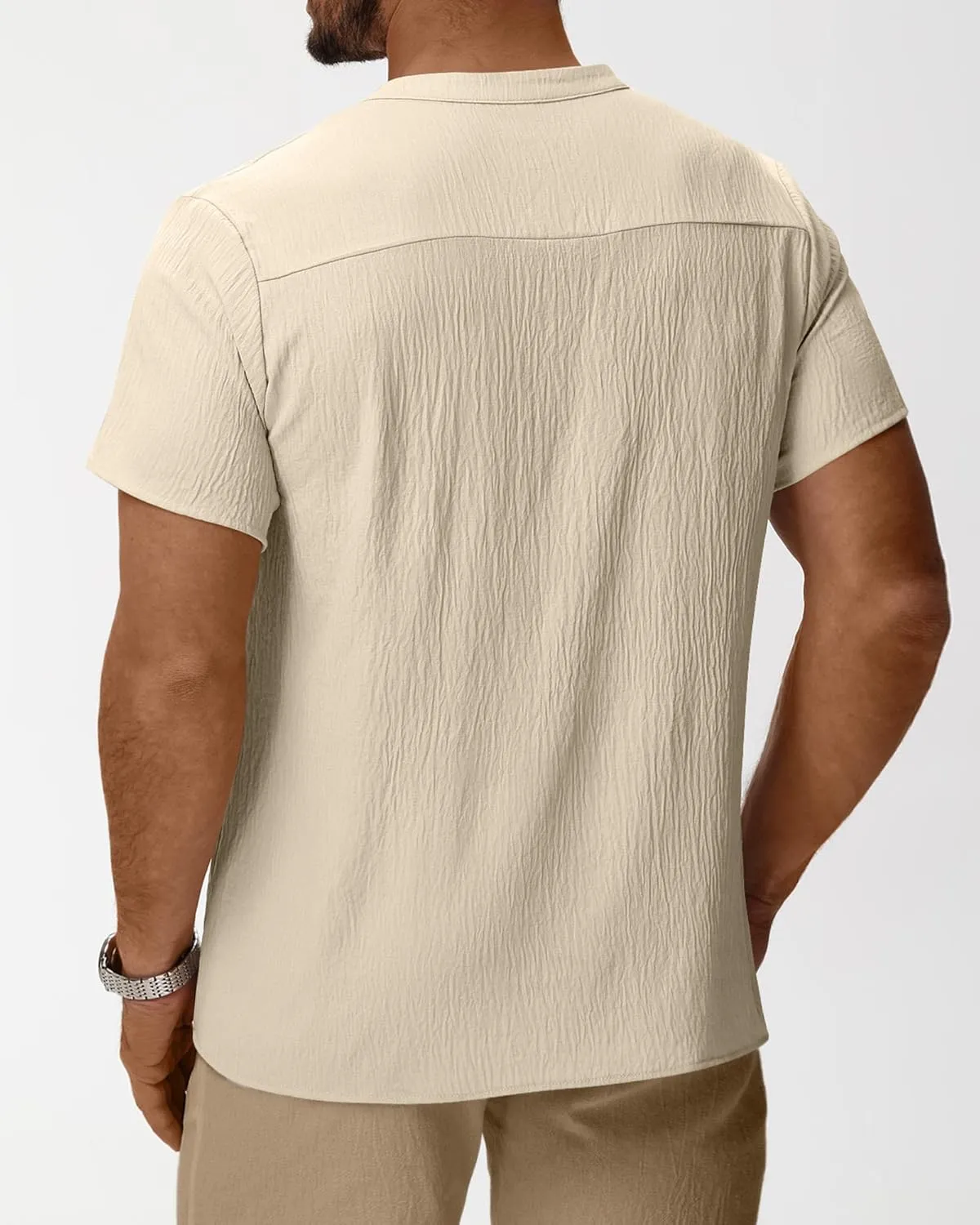 Neer 2 Pack Big and Tall Shirts for Men Casual Button Short Sleeve Henley T Shirt Band Collar Plus Size Top Beach Tee