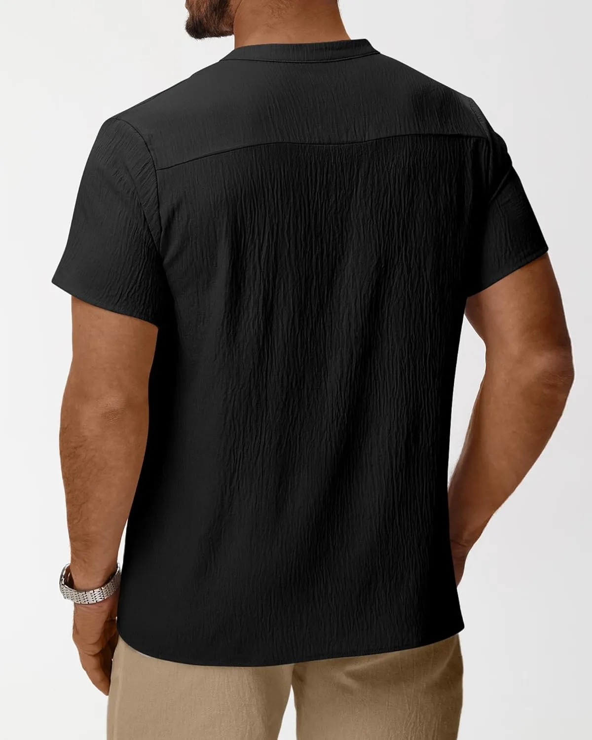 Neer 2 Pack Big and Tall Shirts for Men Casual Button Short Sleeve Henley T Shirt Band Collar Plus Size Top Beach Tee
