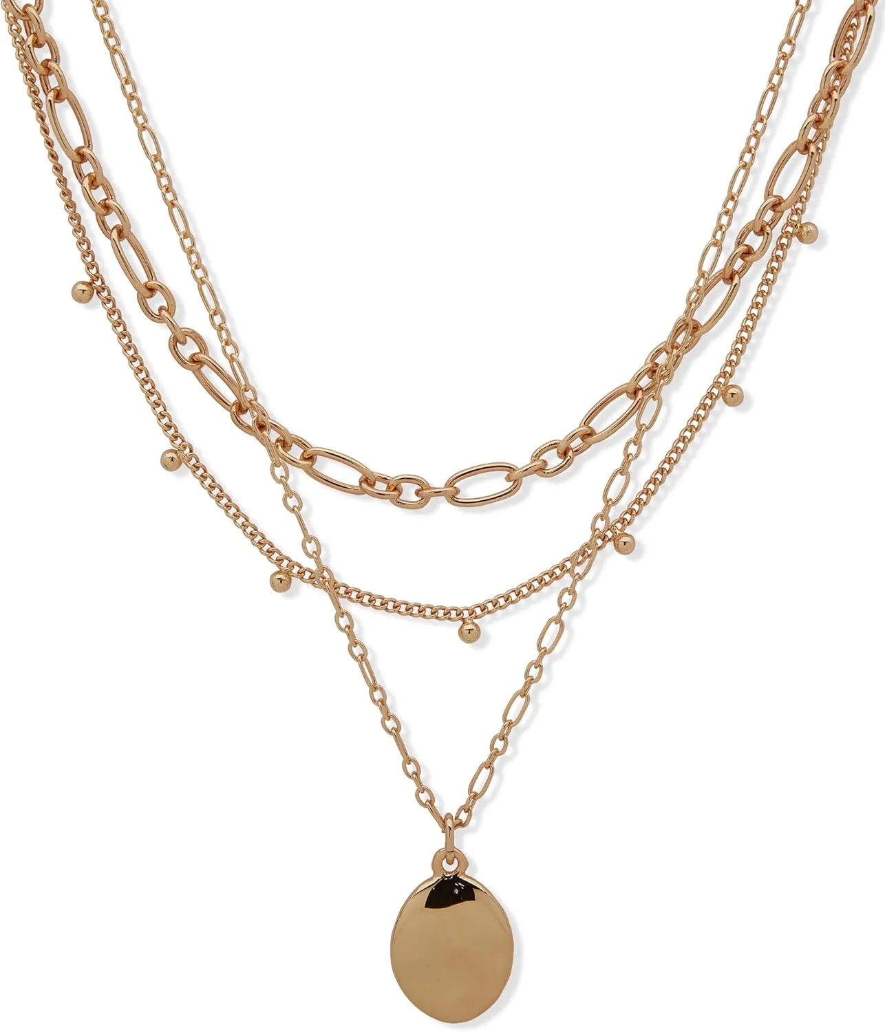 Nine West Gold Tone Multi Row Necklace in 17/18/19" With Gold Accent Pendant