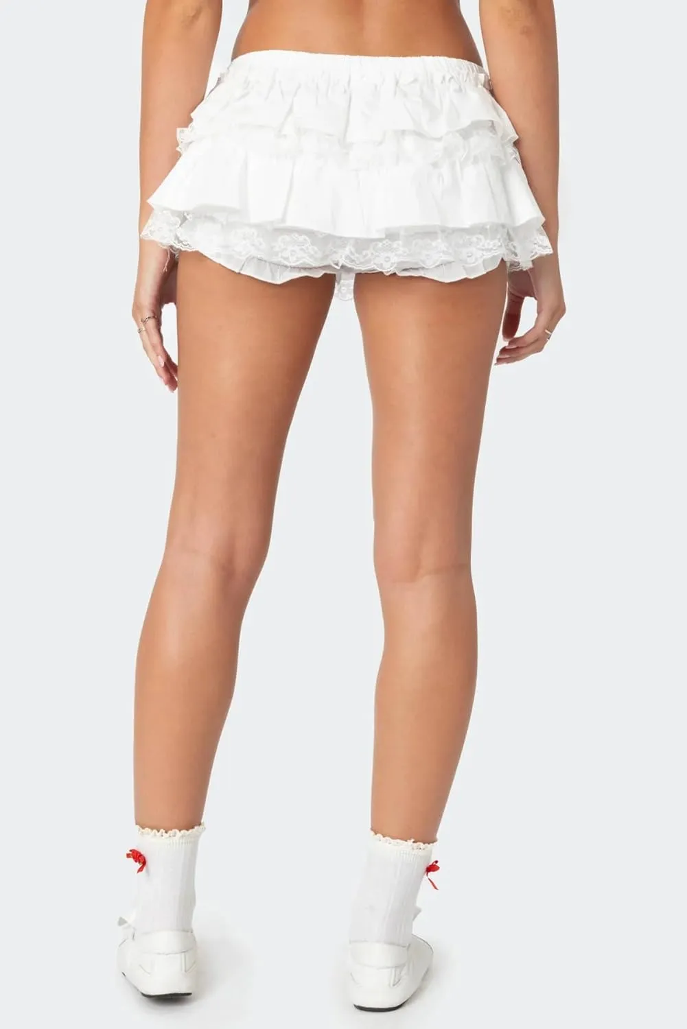 NUFIWI Women Bloomers Skort Lace Layered Ruffle Mini Skater Skirts Cute Elastic Waist Pleated Aline Short Underskirt