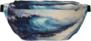 Ocean Wave Crashing Over Piano Keys Fanny Pack For Women Man, Waist Belt Bag Crossbody For Sports Travel Hiking Running Jogging