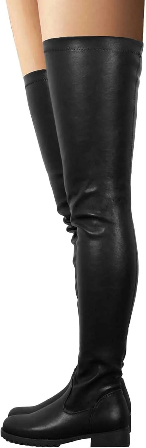 oiangi Over the Knee Boots for Women - Fashion Solid Round Toe Zipper Chunky Heel Slip On Long Boots Trendy Casual Ladies Thick Low Heel Shoes