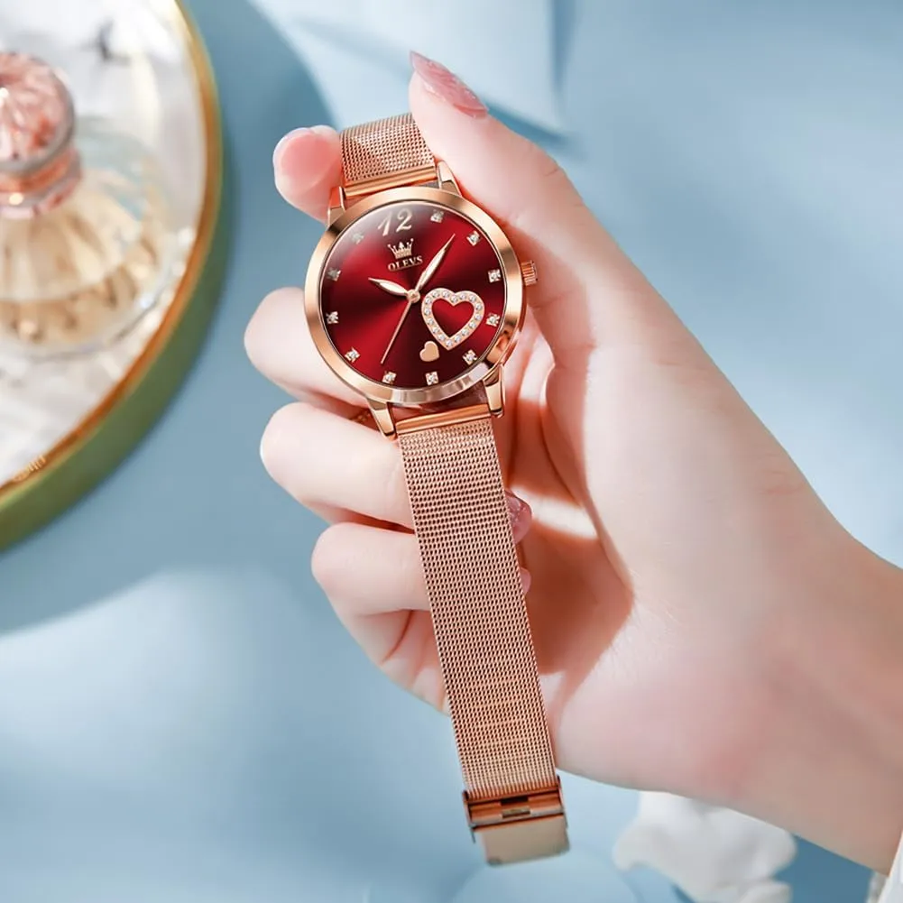OLEVS Women's Watch Luxury Dress Rose Gold Women Slim Thin Lightweight Watch Stainless Steel Mesh Watches Fashion Waterproof Ladies Wrist Watch Black White Blue Face,Adjustable Bracelet