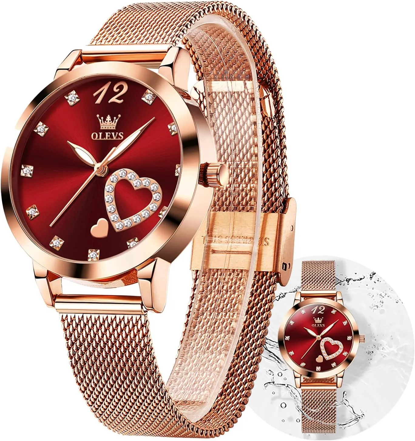 OLEVS Women's Watch Luxury Dress Rose Gold Women Slim Thin Lightweight Watch Stainless Steel Mesh Watches Fashion Waterproof Ladies Wrist Watch Black White Blue Face,Adjustable Bracelet