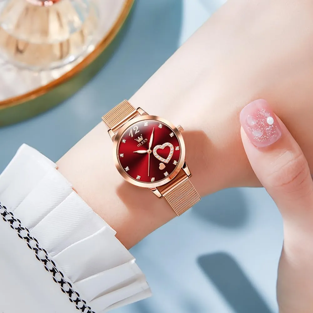OLEVS Women's Watch Luxury Dress Rose Gold Women Slim Thin Lightweight Watch Stainless Steel Mesh Watches Fashion Waterproof Ladies Wrist Watch Black White Blue Face,Adjustable Bracelet