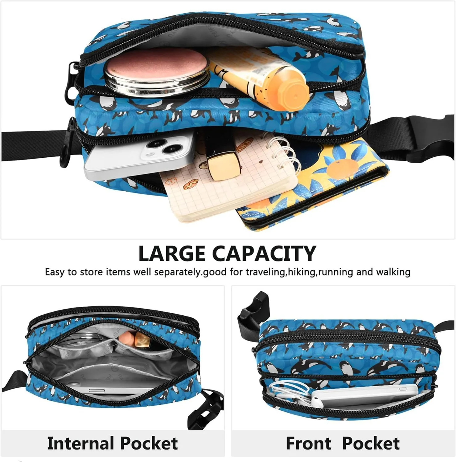 Orca Killer Whale Blue Fanny Packs Women Waterproof Belt Bag Hip Pouch Cute Waist Pouches for Men