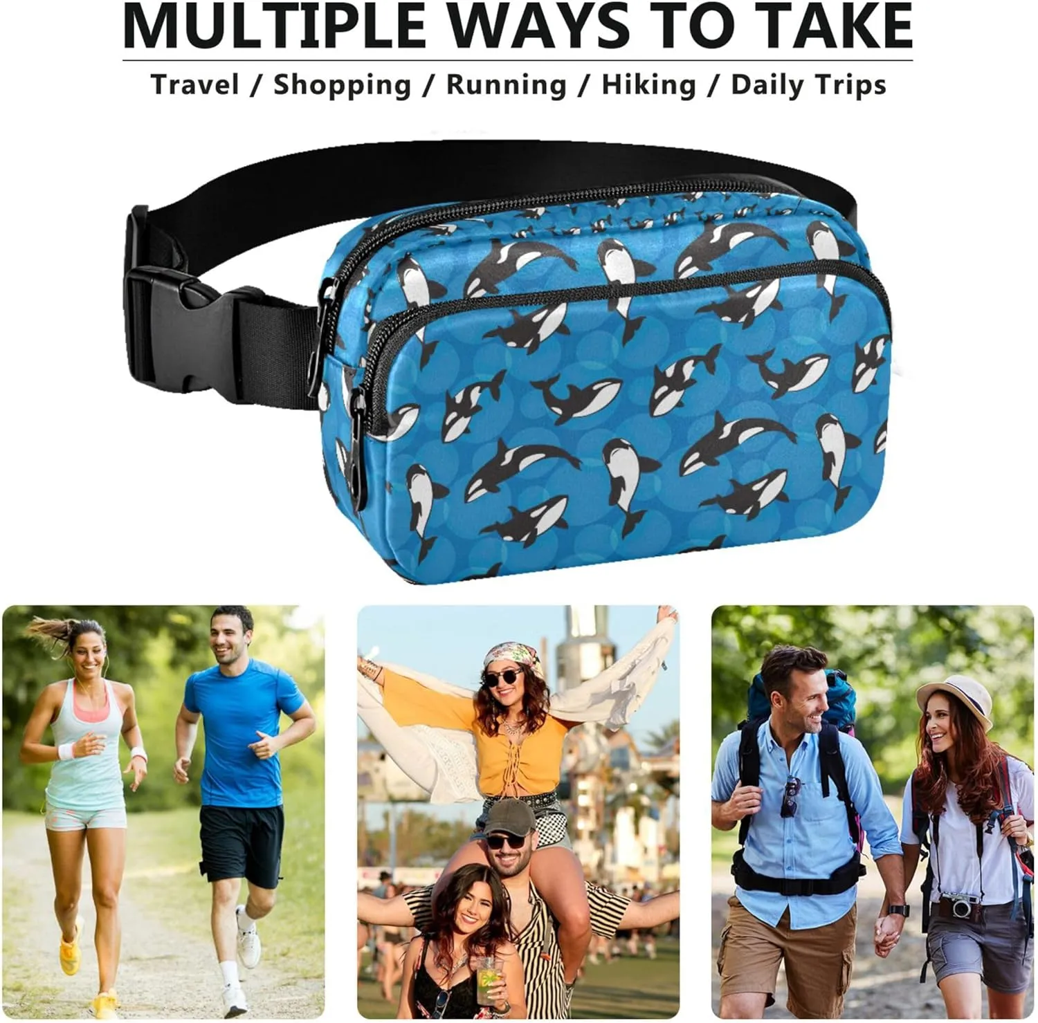 Orca Killer Whale Blue Fanny Packs Women Waterproof Belt Bag Hip Pouch Cute Waist Pouches for Men