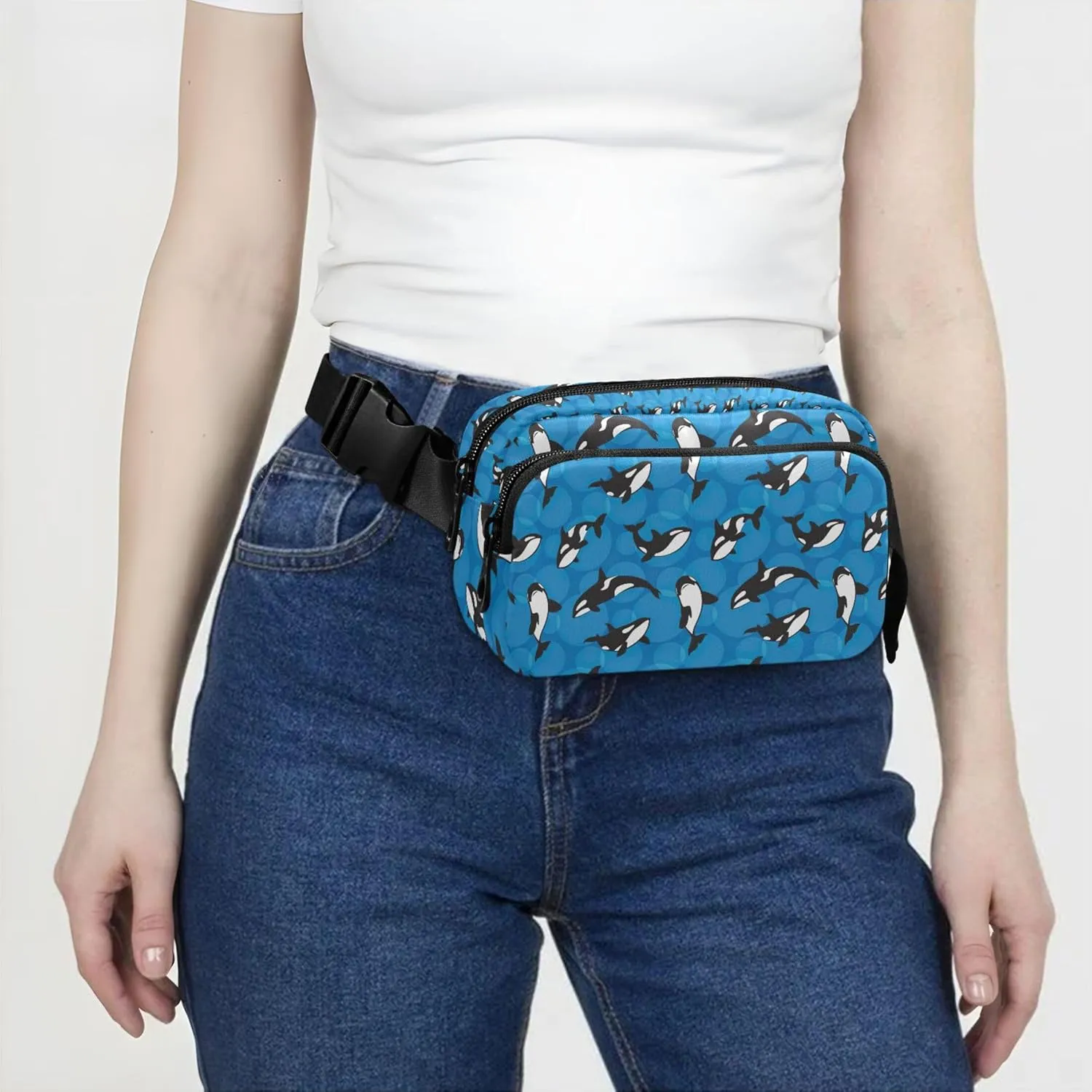 Orca Killer Whale Blue Fanny Packs Women Waterproof Belt Bag Hip Pouch Cute Waist Pouches for Men