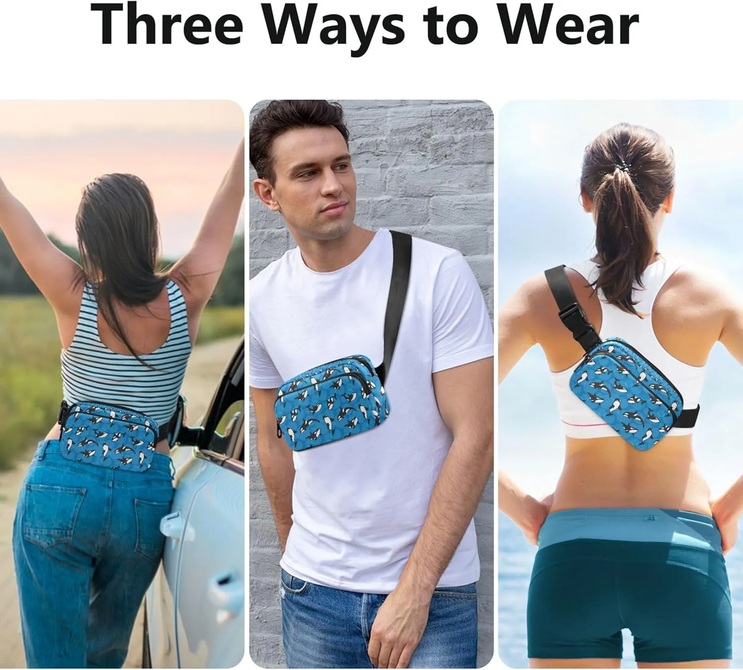Orca Killer Whale Blue Fanny Packs Women Waterproof Belt Bag Hip Pouch Cute Waist Pouches for Men