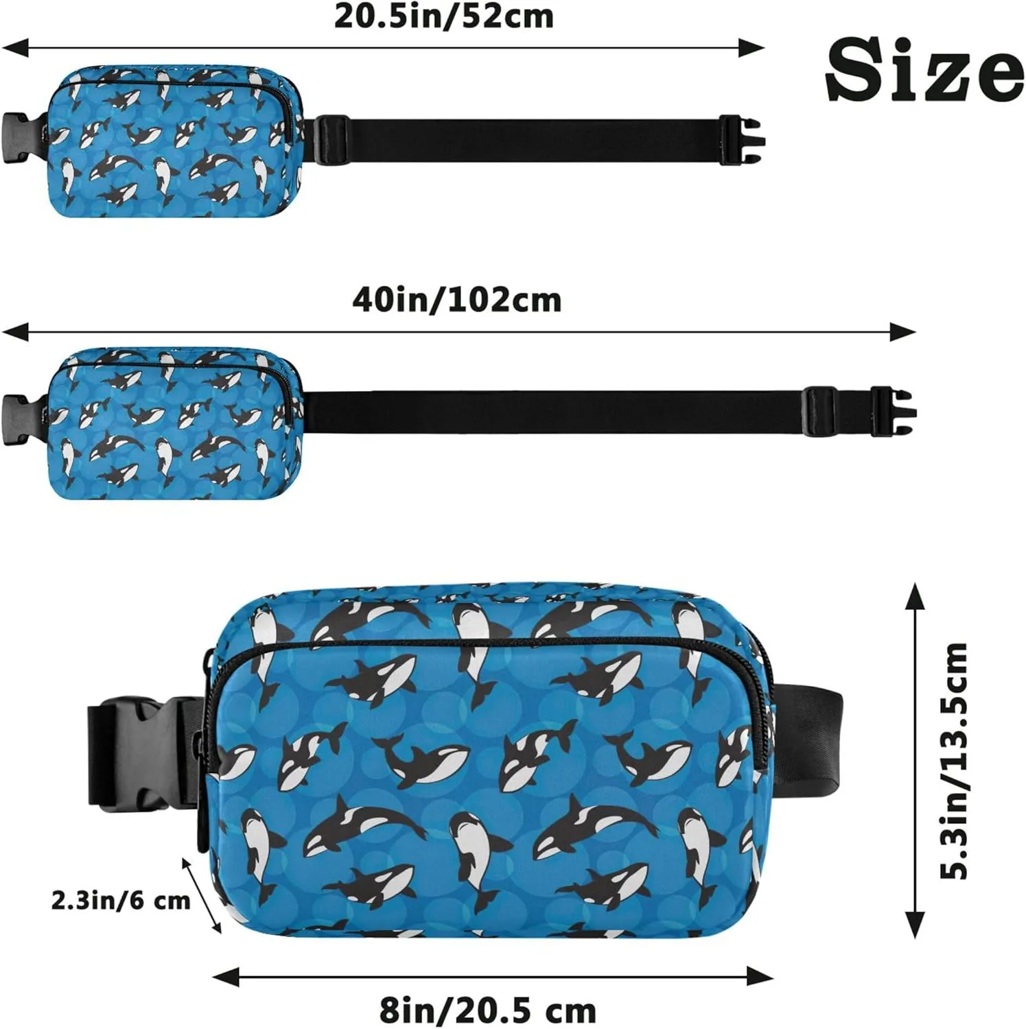 Orca Killer Whale Blue Fanny Packs Women Waterproof Belt Bag Hip Pouch Cute Waist Pouches for Men