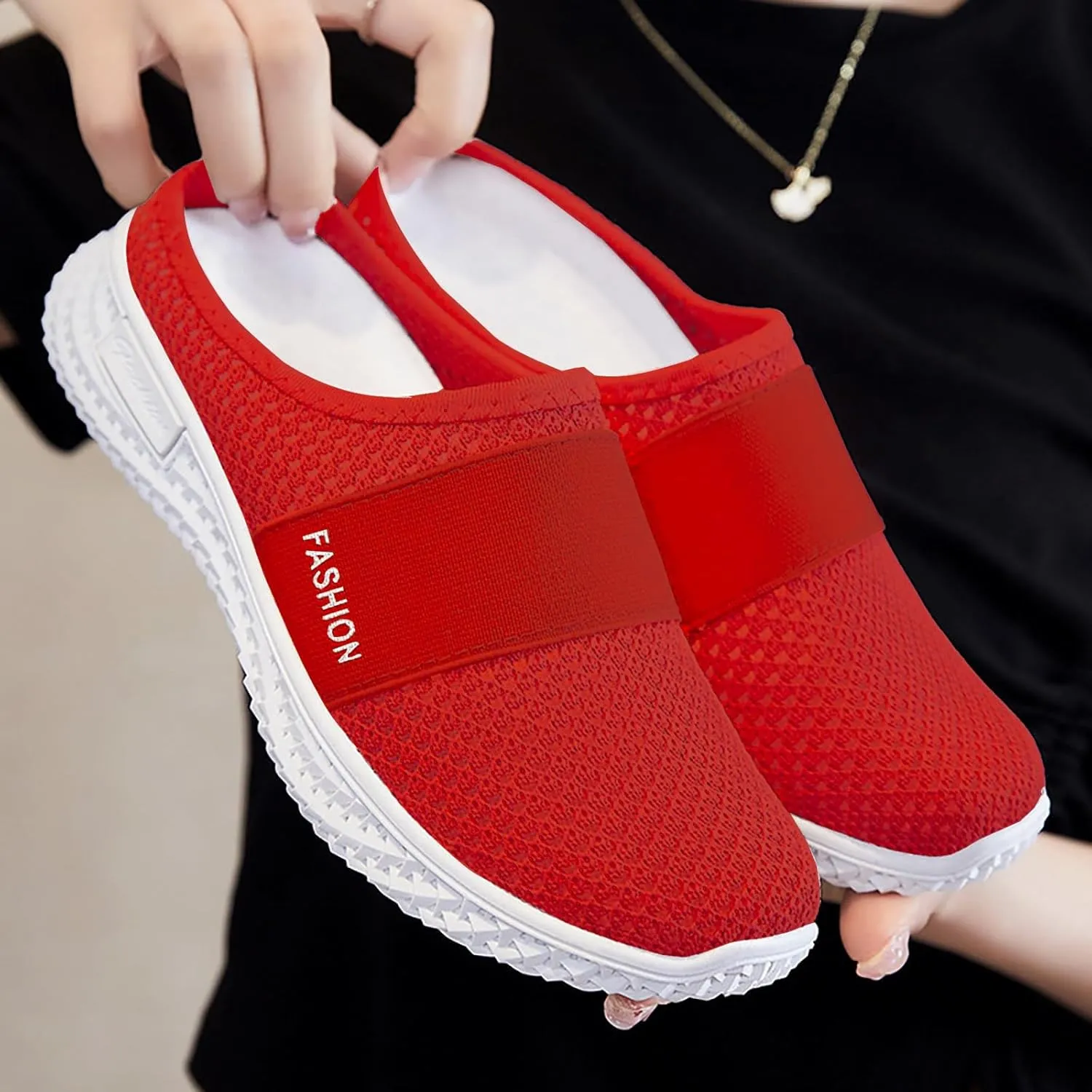 Orthopedic Loafers for Women Summer Breathable Mesh Hollow Out Closed Toe Open Back Slip On Walking Shoes Casual Lightweight Soft Soles Slippers with Arch Support