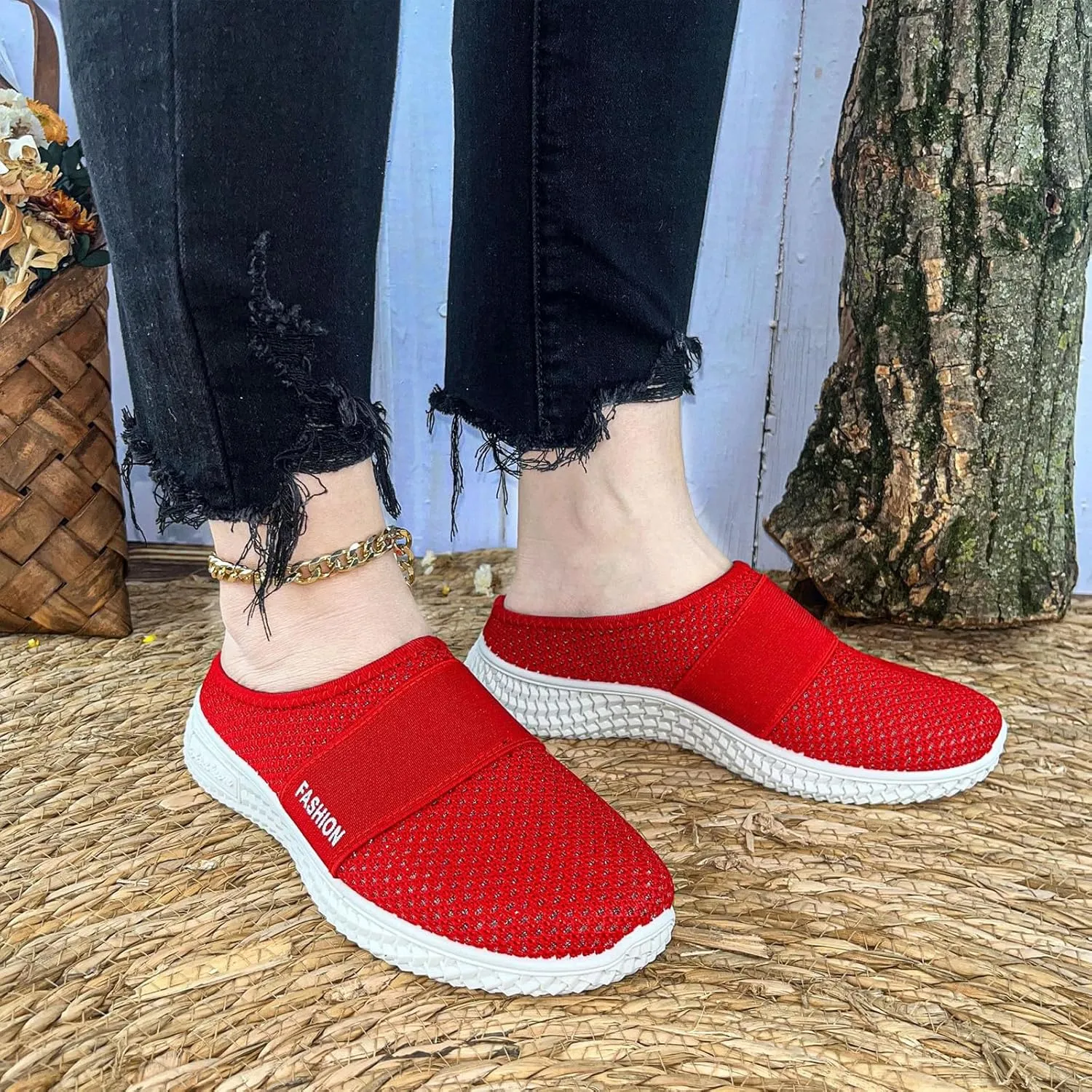 Orthopedic Loafers for Women Summer Breathable Mesh Hollow Out Closed Toe Open Back Slip On Walking Shoes Casual Lightweight Soft Soles Slippers with Arch Support