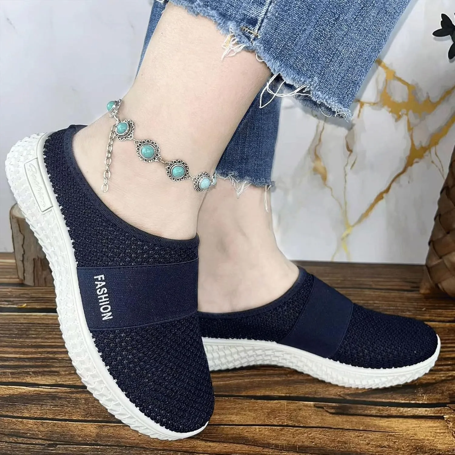 Orthopedic Loafers for Women Summer Breathable Mesh Hollow Out Closed Toe Open Back Slip On Walking Shoes Casual Lightweight Soft Soles Slippers with Arch Support