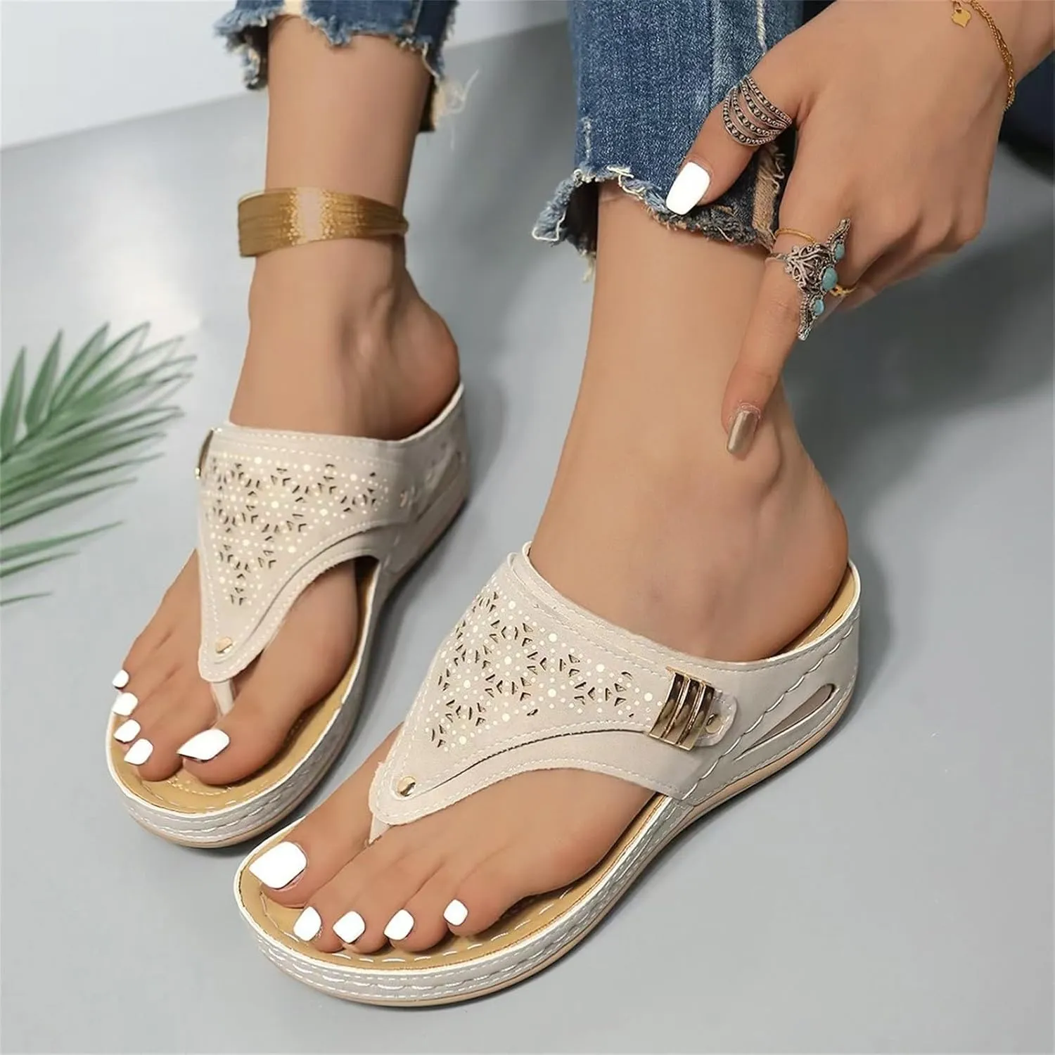 Orthopedic Sandals for Women 2025 Boho Wide Width Flip Flops Comfortable Arch Support Open Toe Sandals