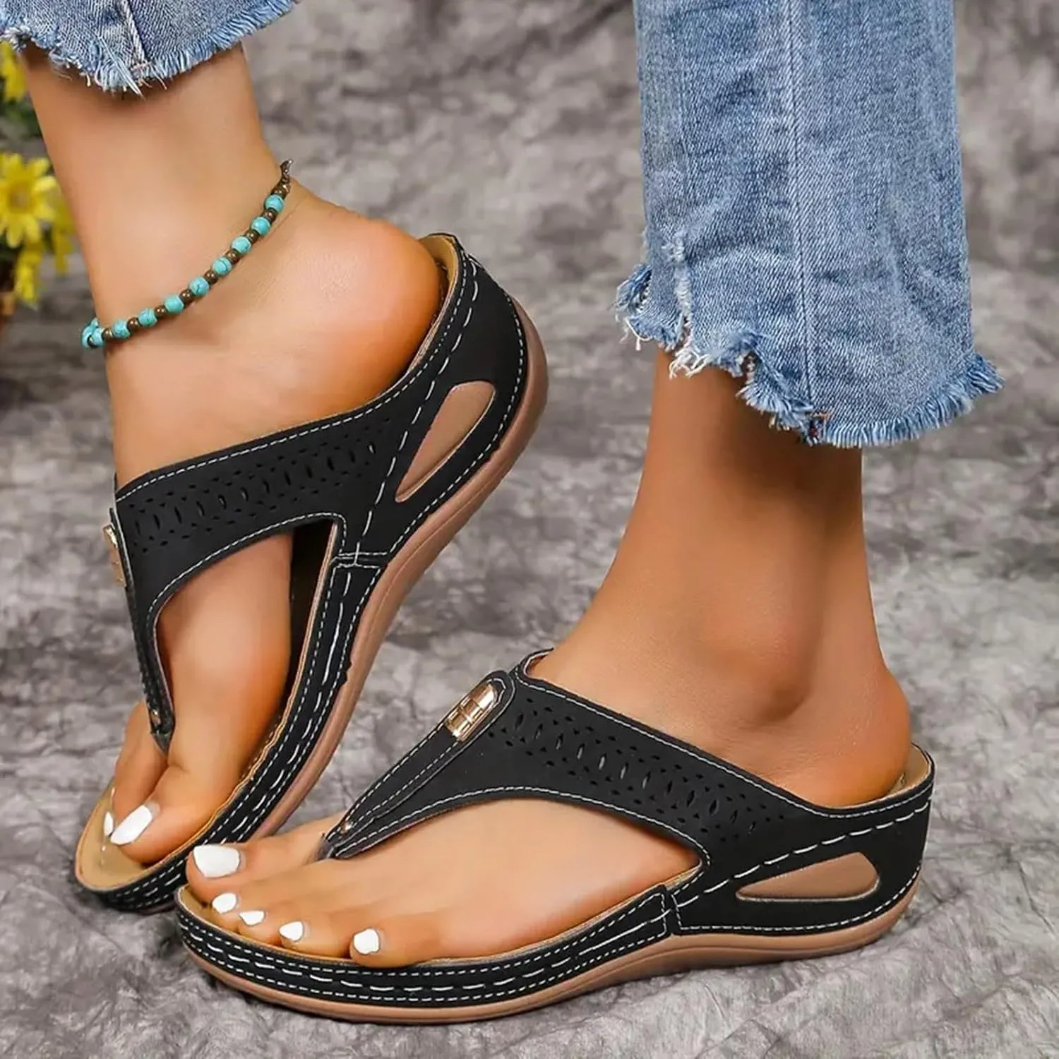 Orthopedic Sandals for Women - Arch Support Wedge Flip Flops, Summer 2025 Comfortable Dressy Casual Beach Slippers