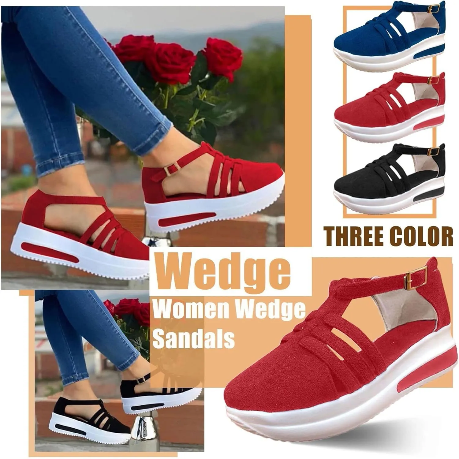 Orthopedic Sandals For Women Lightweight Thick Soles Platform Wedge Slides Casual Non-Slip Buckle Flats Sandals For Ladies