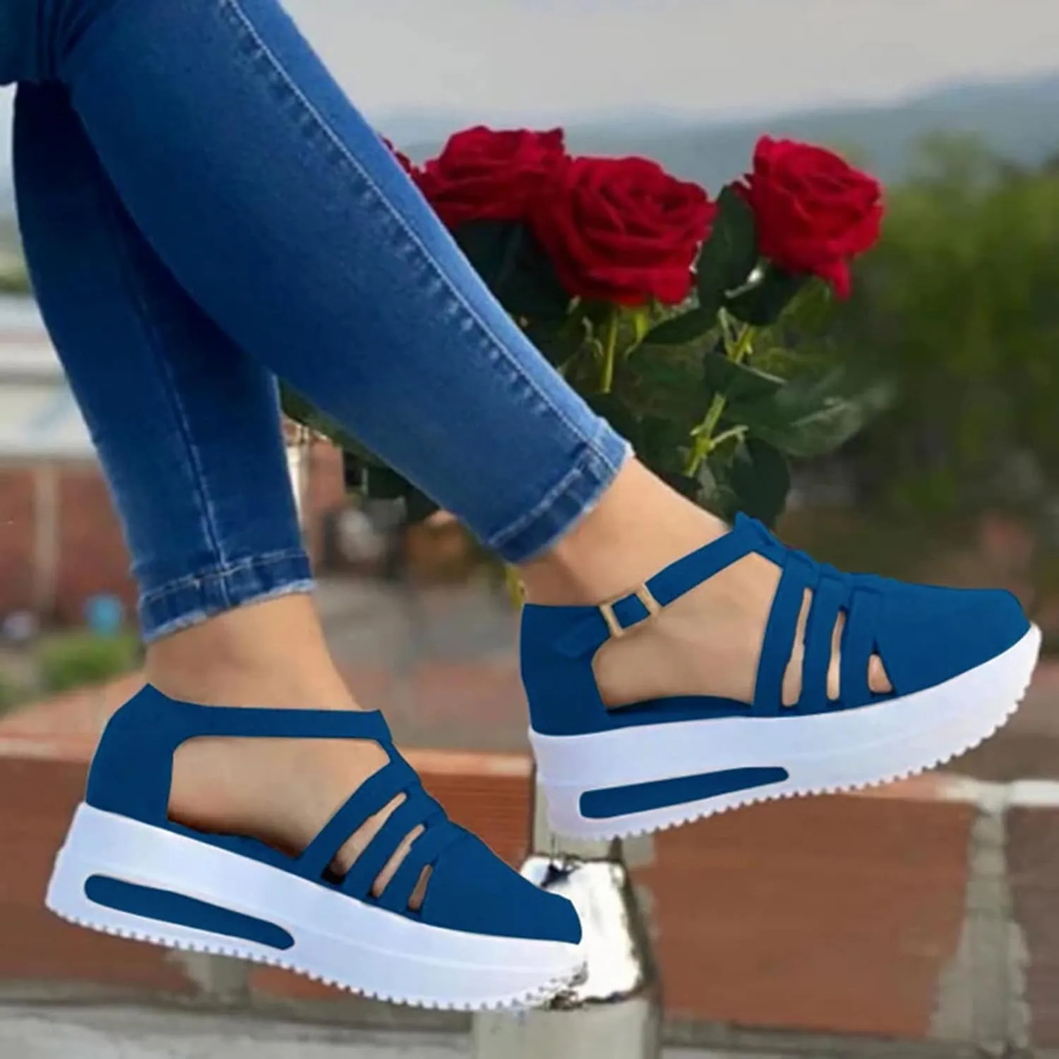 Orthopedic Sandals For Women Lightweight Thick Soles Platform Wedge Slides Casual Non-Slip Buckle Flats Sandals For Ladies