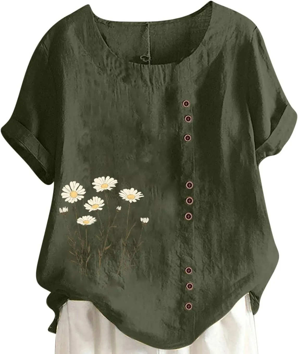 Oversized Tshirts for Women Casual Cotton Linen Short Sleeve Tee Blouse Round Neck Going Out Loose Workout Tops