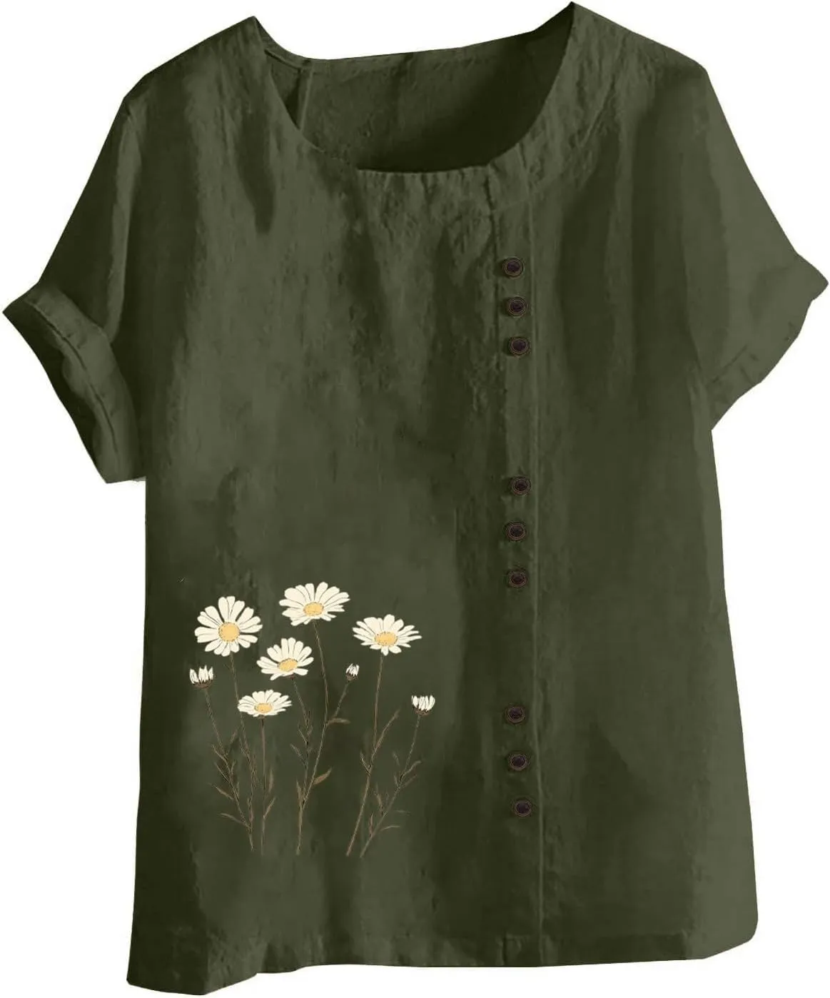 Oversized Tshirts for Women Casual Cotton Linen Short Sleeve Tee Blouse Round Neck Going Out Loose Workout Tops