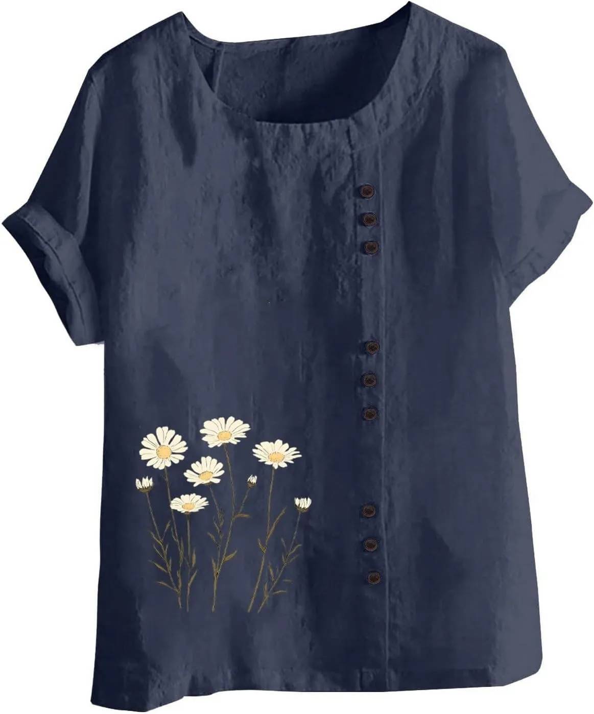 Oversized Tshirts for Women Casual Cotton Linen Short Sleeve Tee Blouse Round Neck Going Out Loose Workout Tops