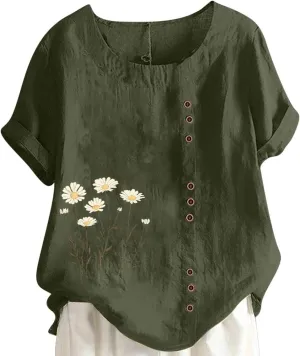 Oversized Tshirts for Women Casual Cotton Linen Short Sleeve Tee Blouse Round Neck Going Out Loose Workout Tops