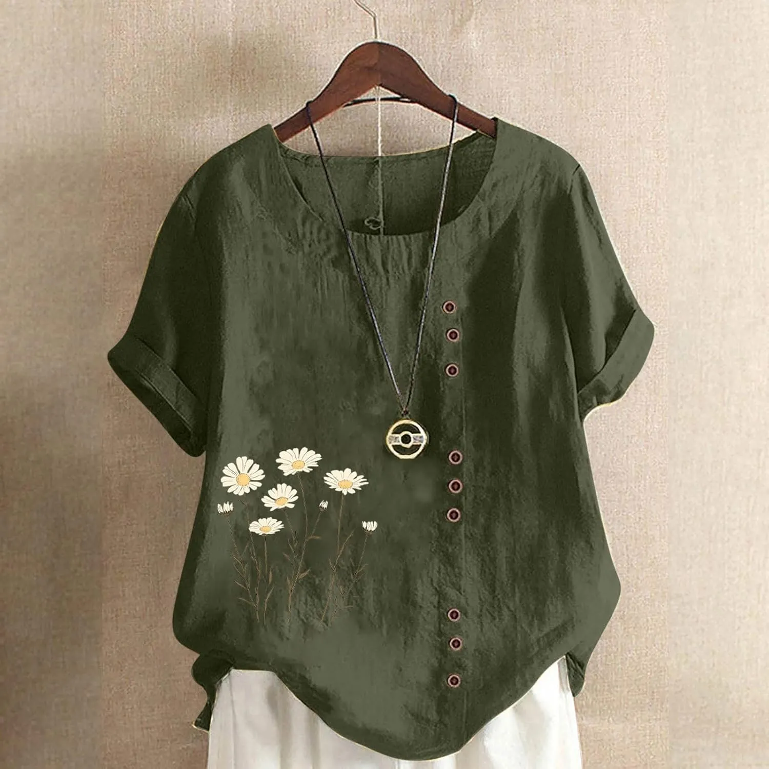 Oversized Tshirts for Women Casual Cotton Linen Short Sleeve Tee Blouse Round Neck Going Out Loose Workout Tops