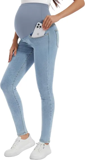 PACBREEZE Women's Maternity Jeans Over Belly Skinny Stretchy Denim Pants Comfy Slim Pregnancy Pants