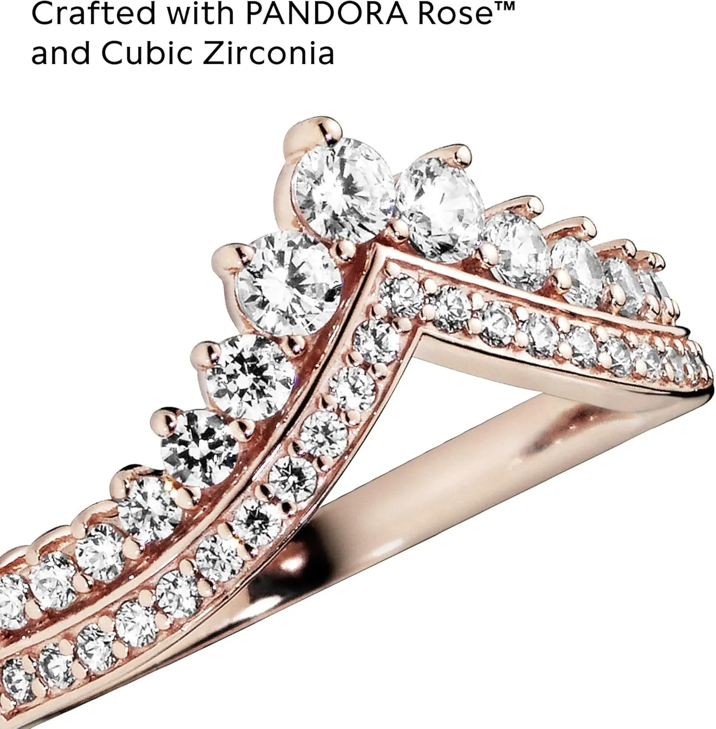 Pandora Princess Wishbone Ring - Rose Gold Ring for Women - Layering Ring - Gift for Her - 14k Rose with Clear Cubic Zirconia - With Gift Box