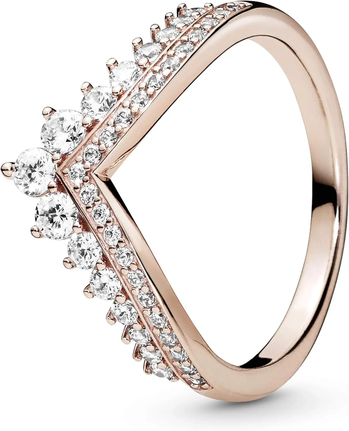 Pandora Princess Wishbone Ring - Rose Gold Ring for Women - Layering Ring - Gift for Her - 14k Rose with Clear Cubic Zirconia - With Gift Box