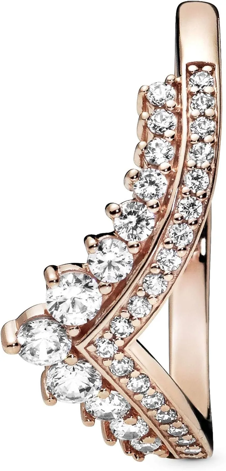 Pandora Princess Wishbone Ring - Rose Gold Ring for Women - Layering Ring - Gift for Her - 14k Rose with Clear Cubic Zirconia - With Gift Box
