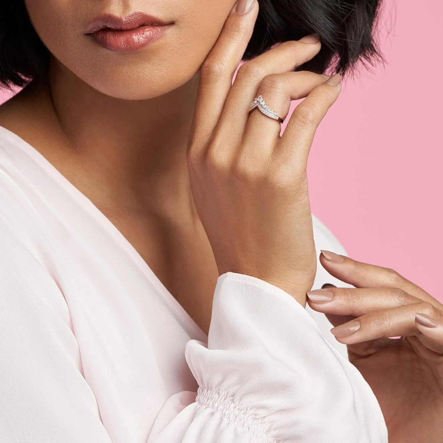 Pandora Princess Wishbone Ring - Rose Gold Ring for Women - Layering Ring - Gift for Her - 14k Rose with Clear Cubic Zirconia - With Gift Box