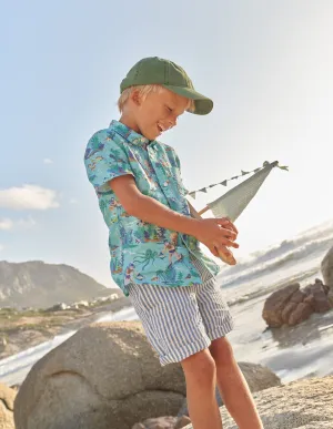 Patterned Chino Shorts-Blue Textured Stripe