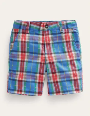 Patterned Chino Shorts-Blue/Orange Check