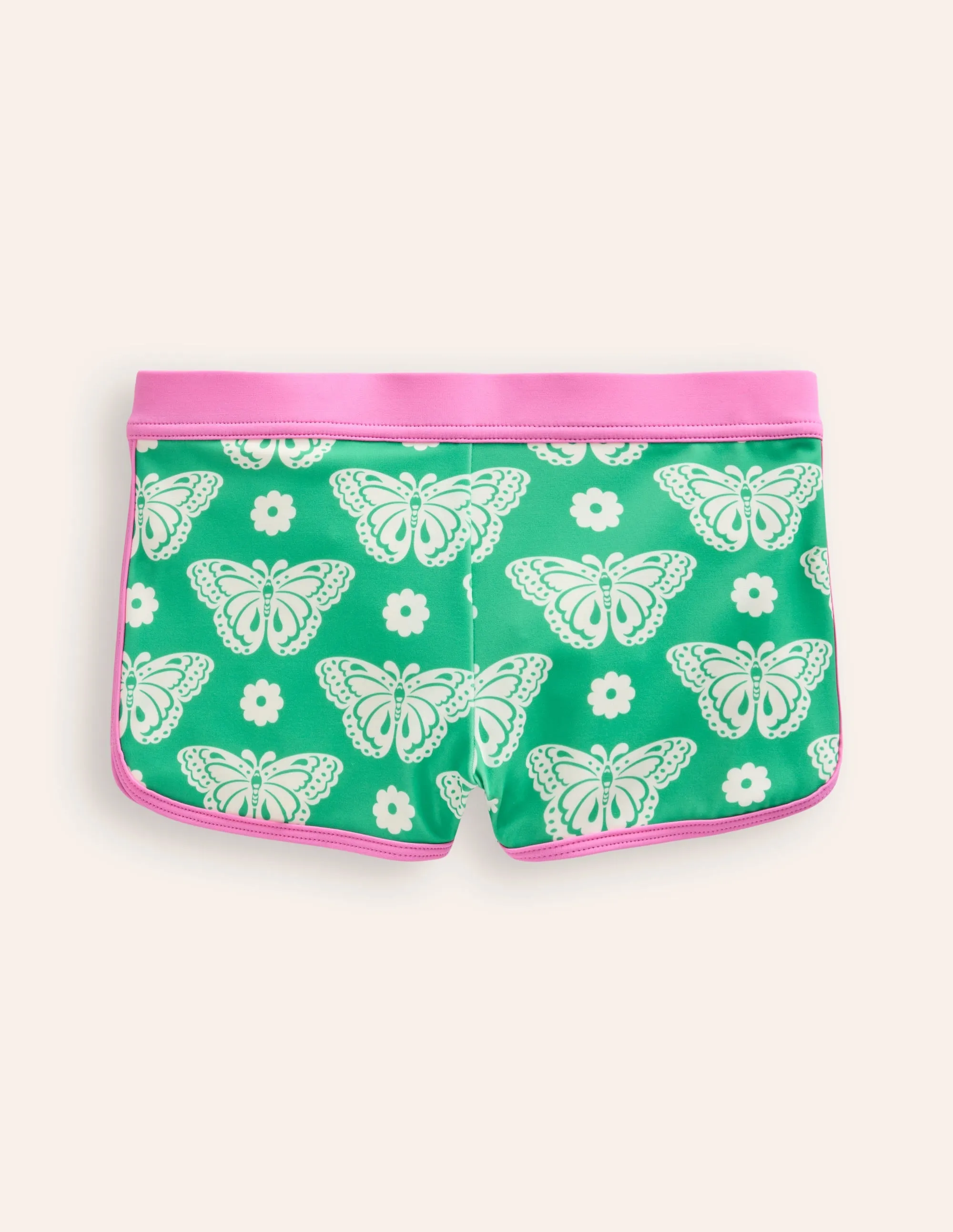 Patterned Swim Shorts-Pea Green Butterfly Stamp