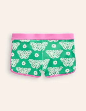 Patterned Swim Shorts-Pea Green Butterfly Stamp