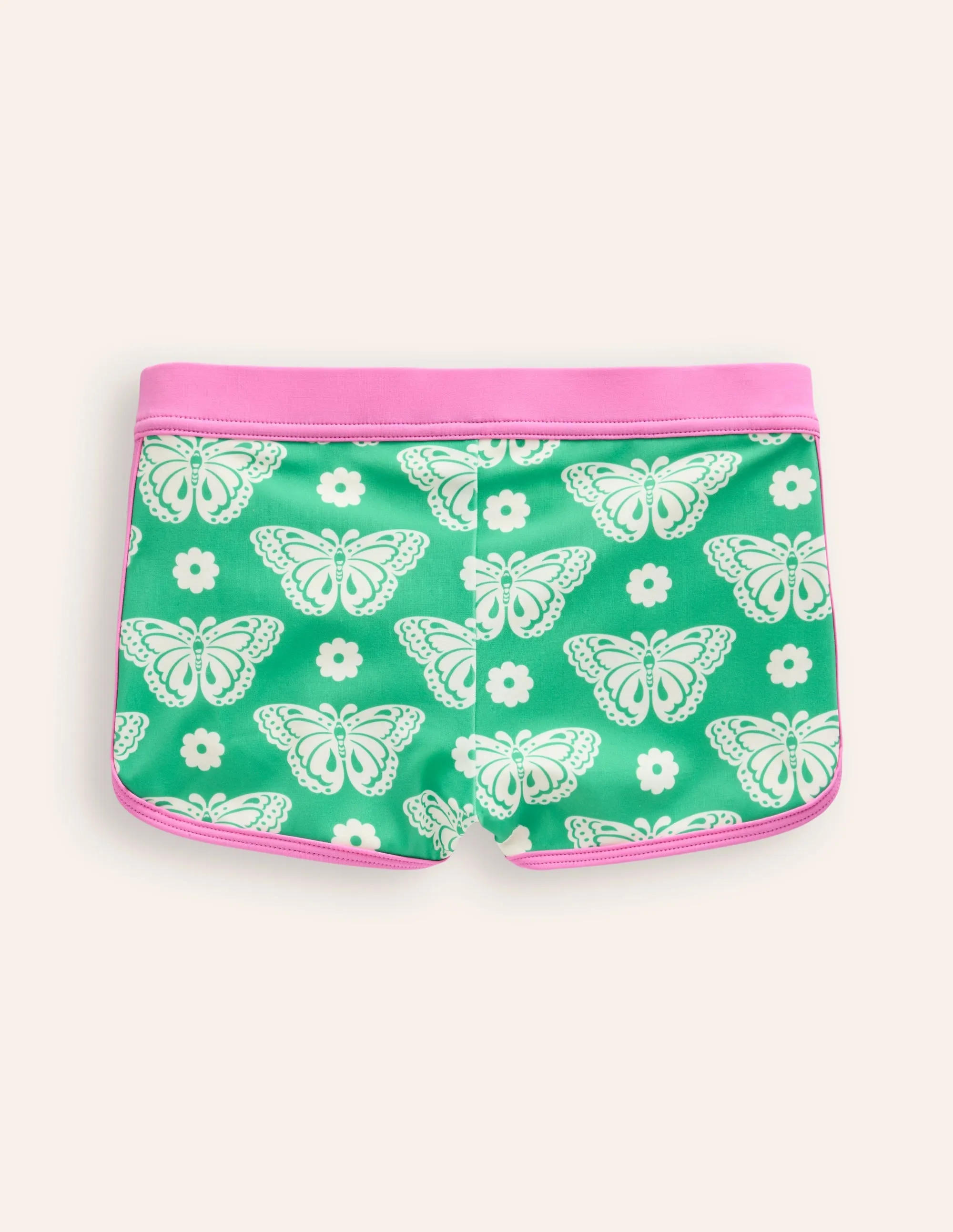 Patterned Swim Shorts-Pea Green Butterfly Stamp