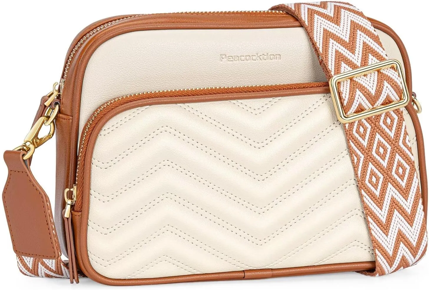 Peacocktion Crossbody Bags for Women Quilted Vegan Leather Small Cross Body Purses Shoulder Handbags with Wide Strap