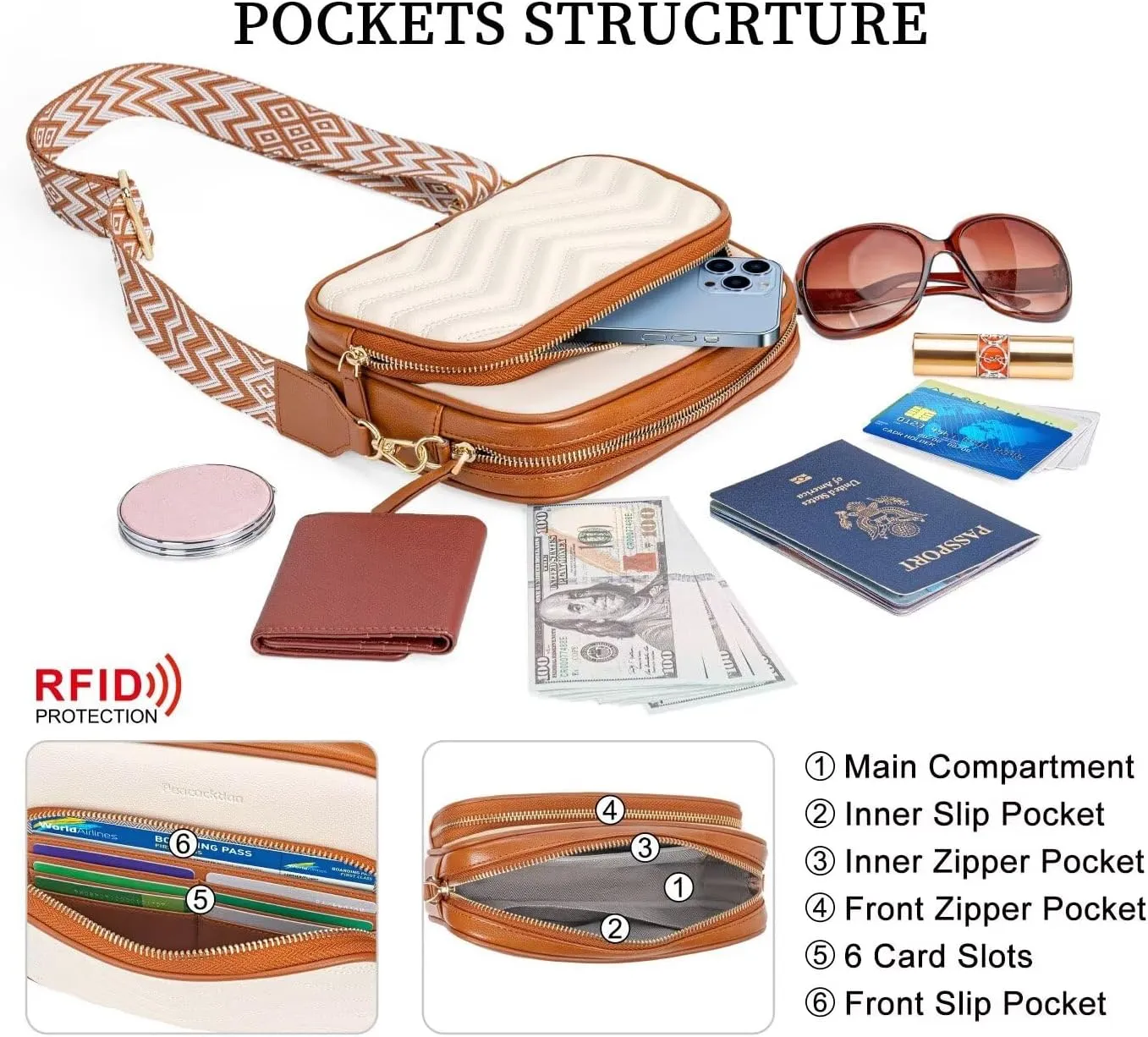 Peacocktion Crossbody Bags for Women Quilted Vegan Leather Small Cross Body Purses Shoulder Handbags with Wide Strap