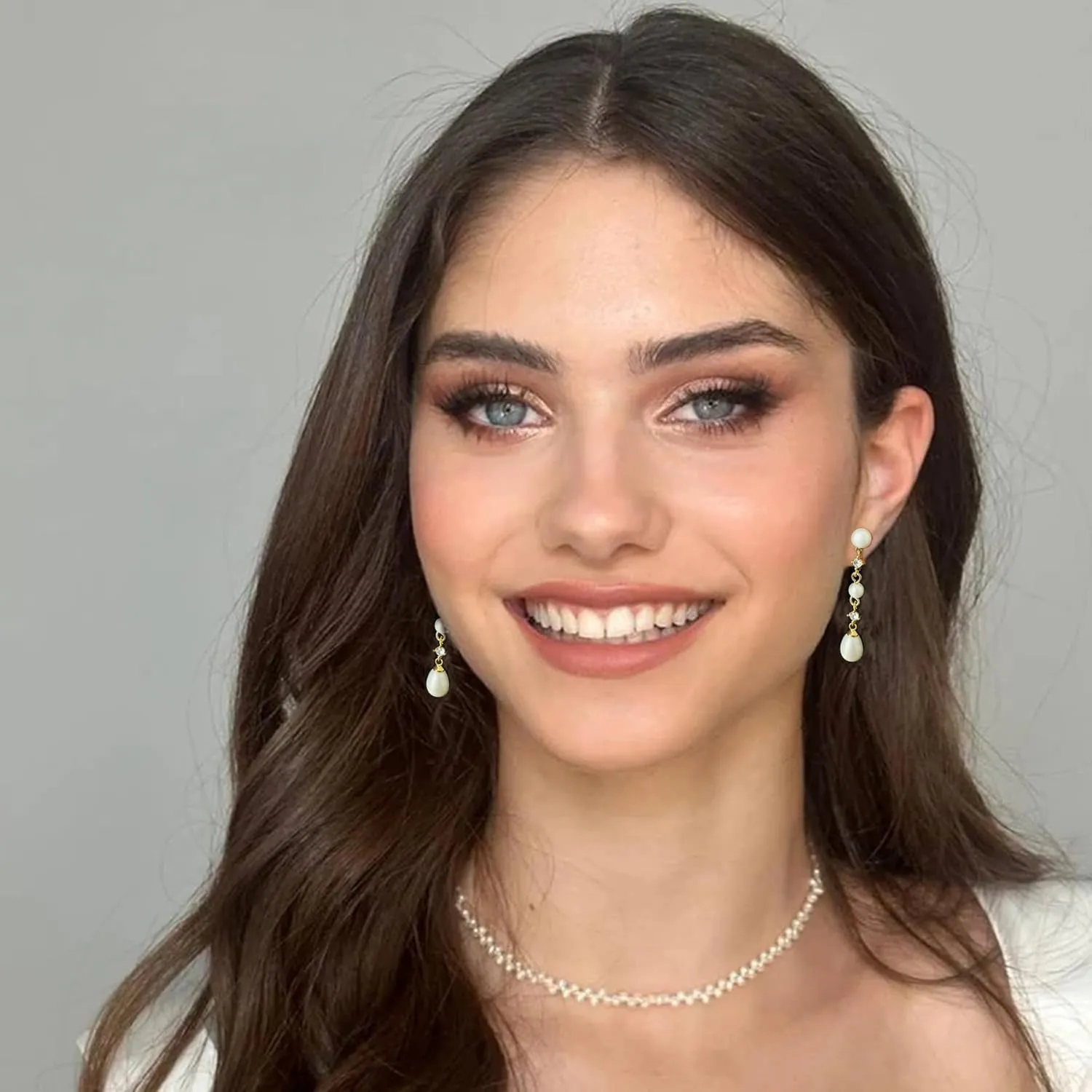 Pearl Earrings for Women 14K Gold Plated/925 Sterling Silver Double Pearl Dangle Drop Earrings for Bridal Wedding Prom Jewelry Gifts