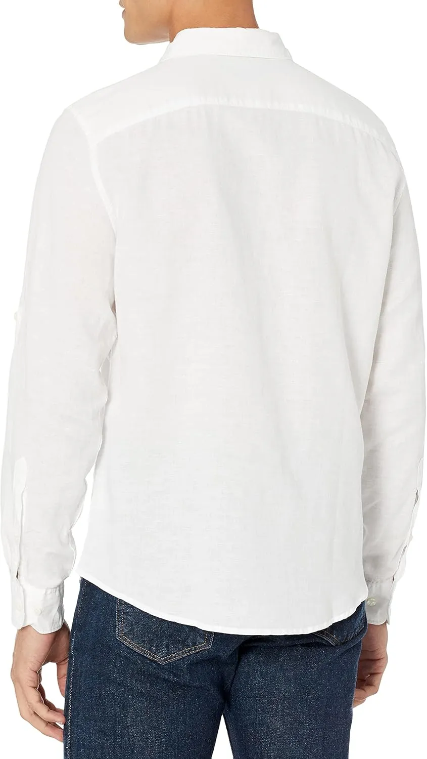 Perry Ellis Men's Roll Sleeve Solid Linen Cotton Button-Down Shirt (Size Small-Xx-Large)