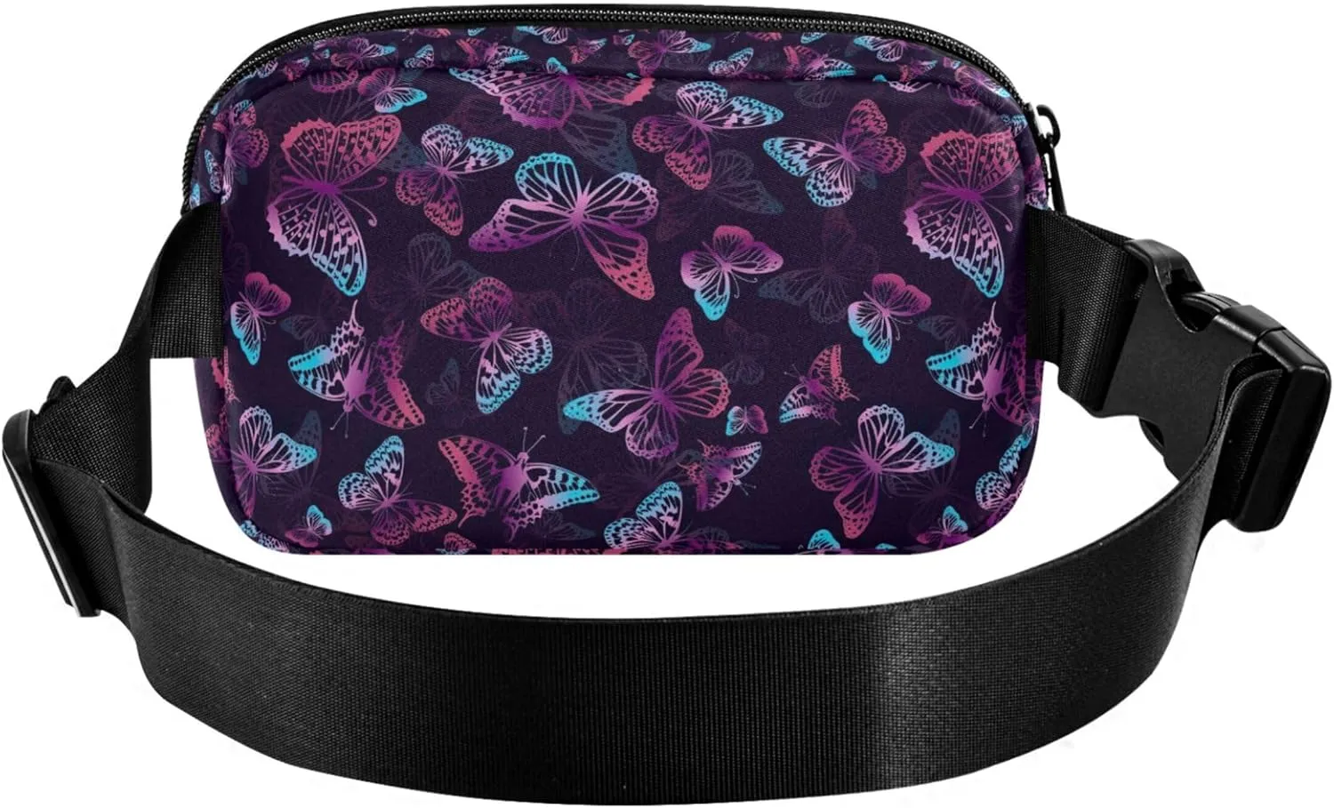Personalized Butterfly Purple Neon Black Waterproof Fanny Packs for Women Hip Pack Belt Bag Flower Travel Waist Pouch