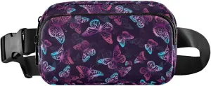 Personalized Butterfly Purple Neon Black Waterproof Fanny Packs for Women Hip Pack Belt Bag Flower Travel Waist Pouch