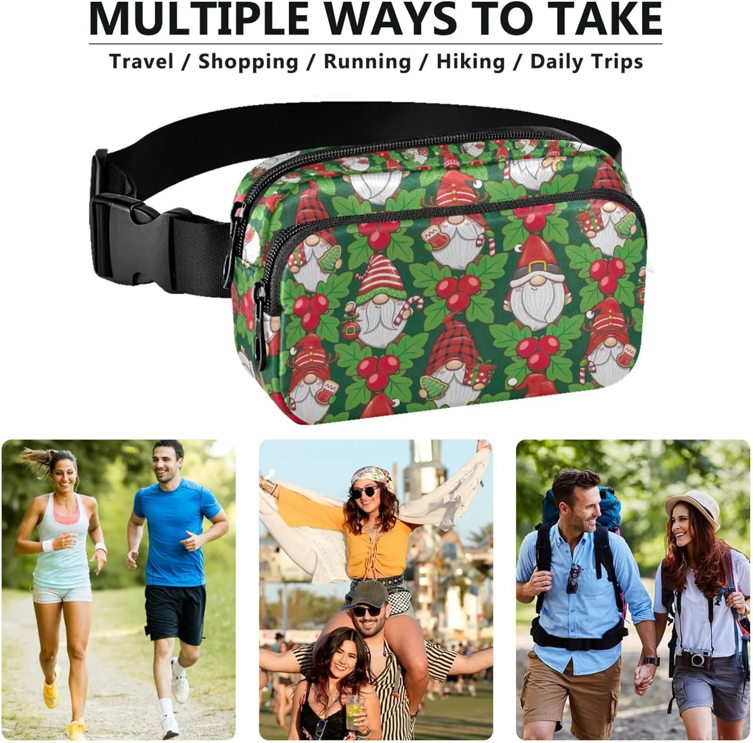 Personalized Christmas Santa Gnomes Fanny Pack for Women Waterproof Belt Bags Hip Pack Designer Crossbody Waist Purse